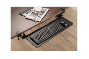 Height adjustable clamp-on keyboard tray